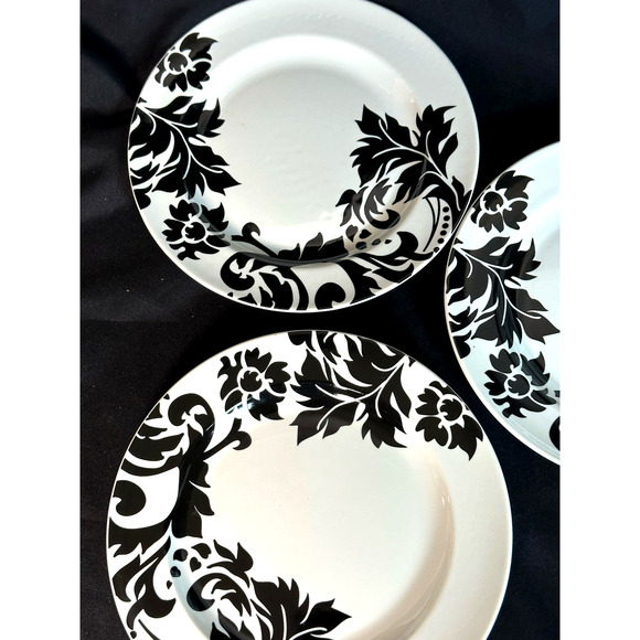 Coventry Porcelain China Black and White Damask II Salad Plate 8" SET of 8 - Picture 3 of 7